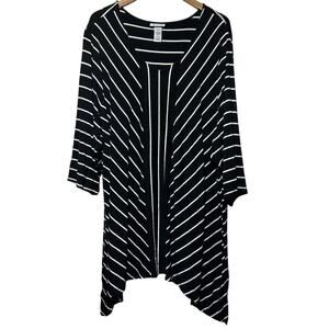 Catherines Top 4X Black White Striped Asymmetric Hem Stretch Tunic Long
